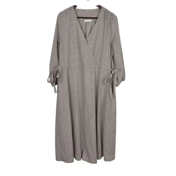 Neuflora Hilton Head Brown Checkered Midi Dress Women’s Large - Picture 3 of 8